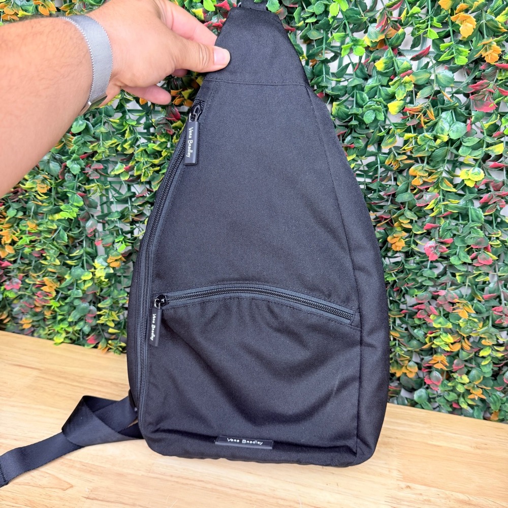 Vera Bradley Black Sling Backpack Floral Interior 26341-481 Adjustable Strap
